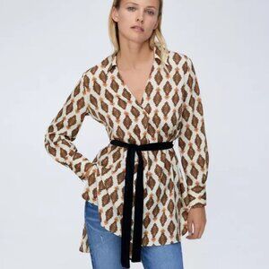 Zara | Printed Oversize Tunic Blouse with Velvet Belt